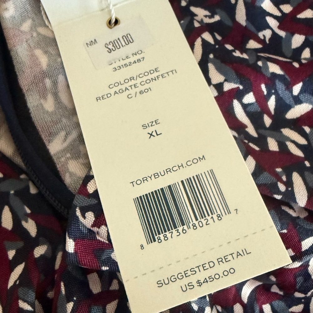 NWT Tory Burch Twist Front Stretch Midi Dress - Burgundy Multicolor! XL NEW! - Picture 9 of 10